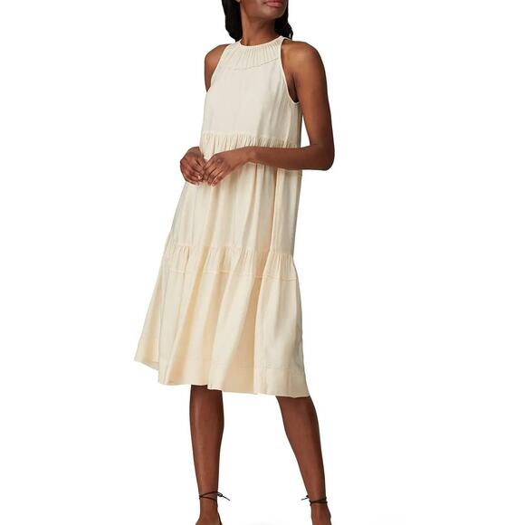 Rosetta Getty Tiered Shift Dress 6 Ruffled Sleeveless Halter Neck Pockets Satin - Picture 1 of 10
